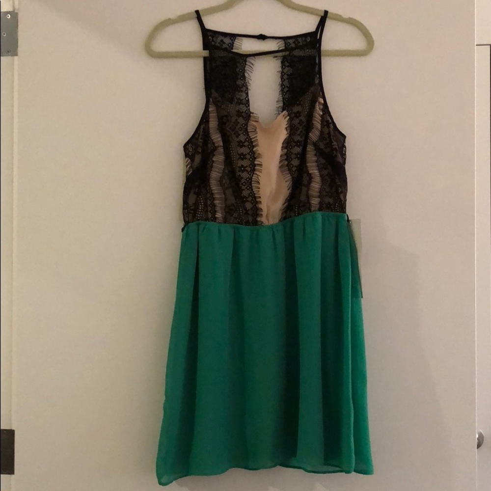NWT green dress with black and beige bodice.